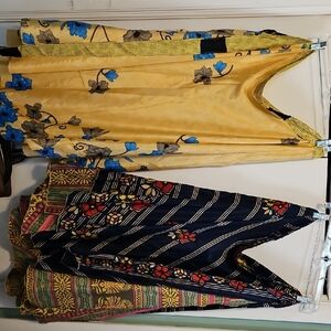 Yellow and Blue Floral Dress with Patterned Pants